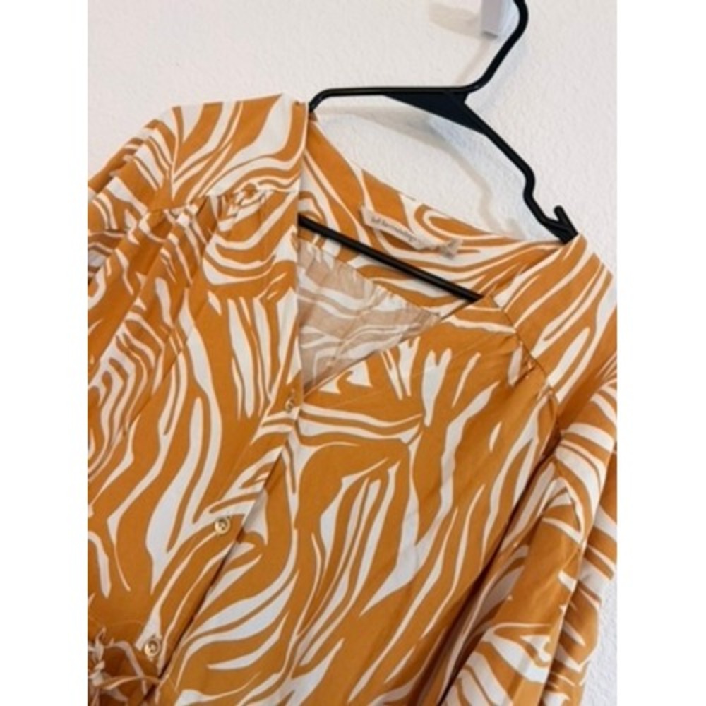 Soft Surroundings Yellow White Abstract Swirl Print Button Front Midi Dress L